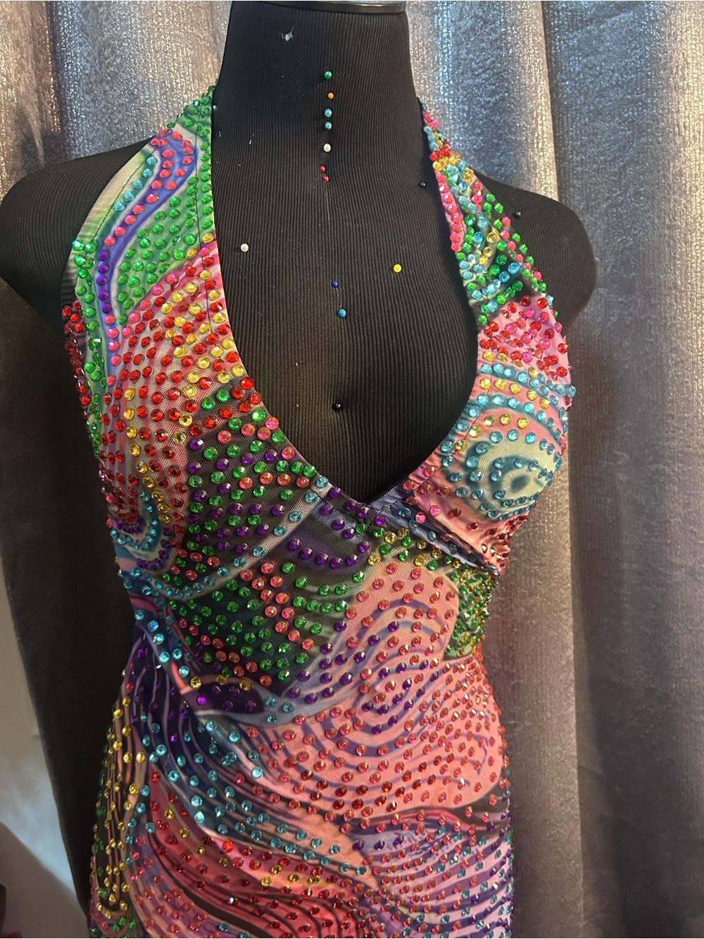 Amekana Multicolor Beaded Halter bodycon dress